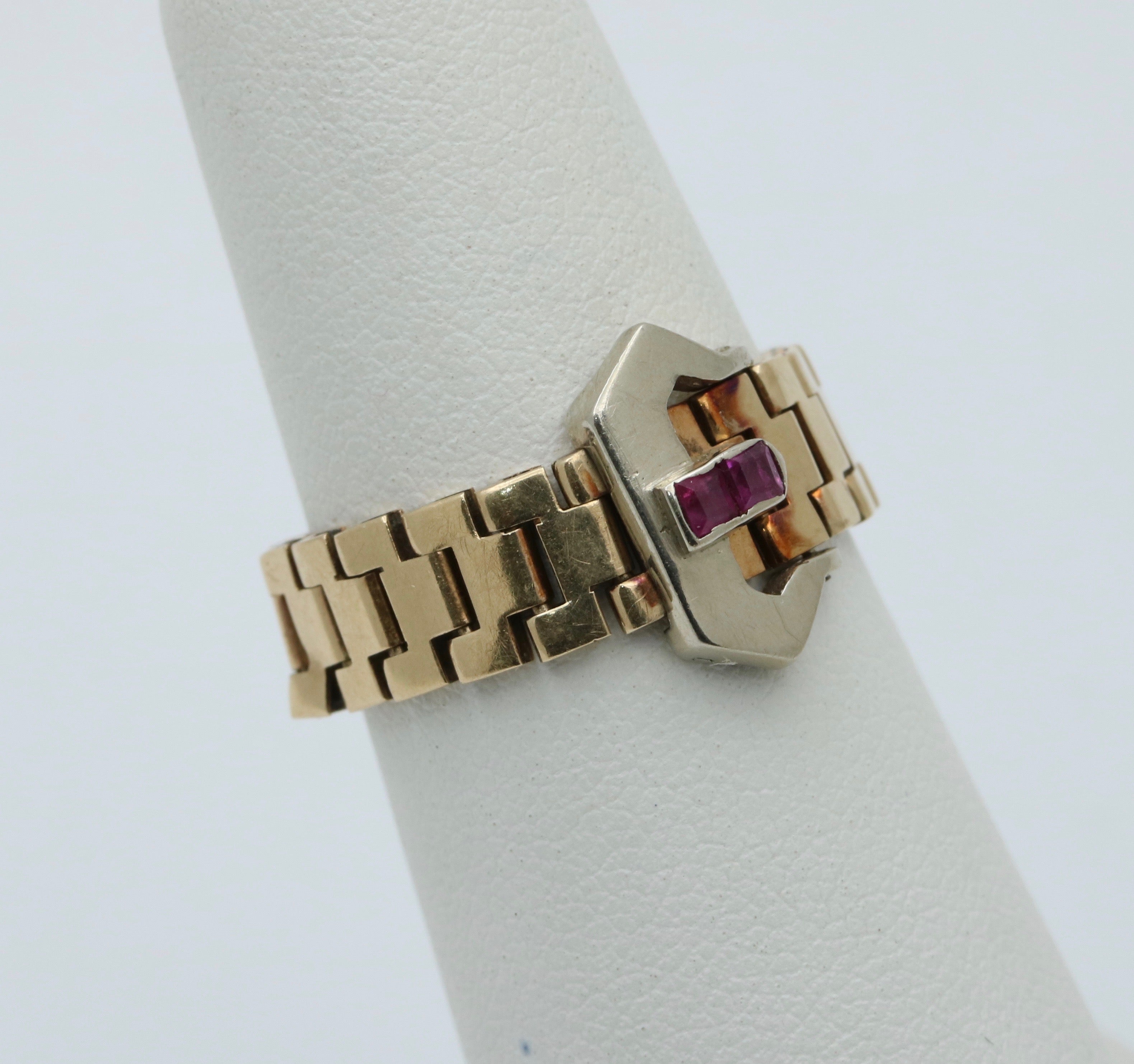 Vintage 14K Yellow Gold Ruby Buckle Band