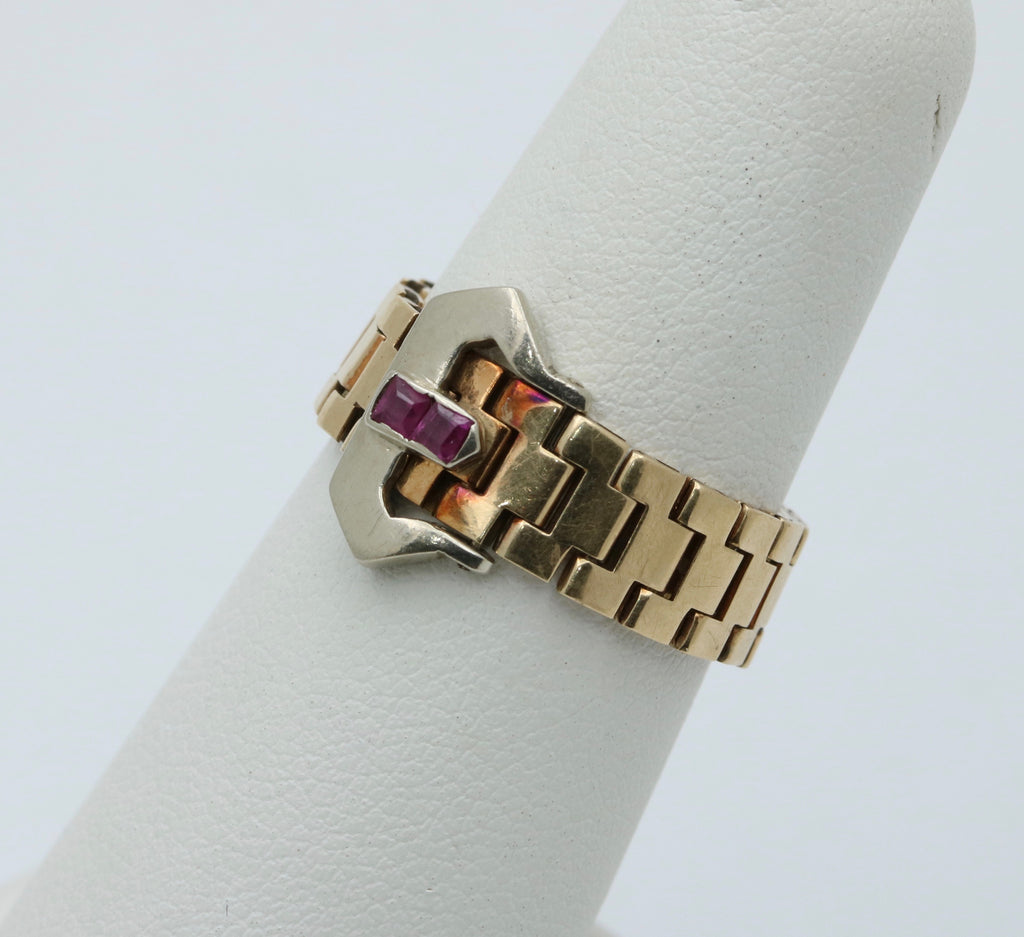 Vintage 14K Yellow Gold Ruby Buckle Band