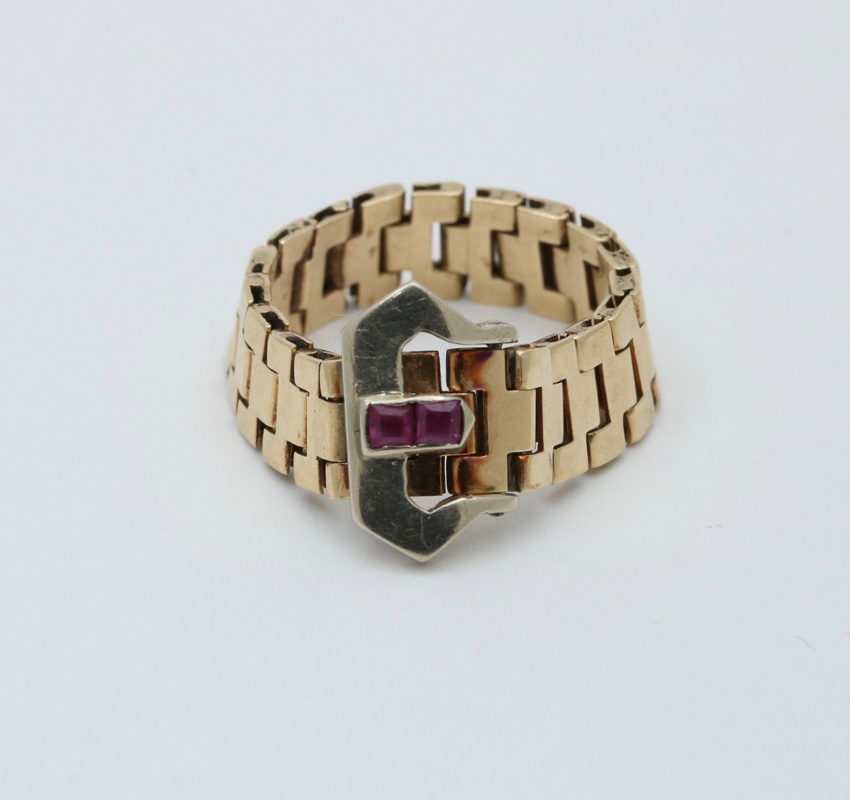 Vintage 14K Yellow Gold Ruby Buckle Band
