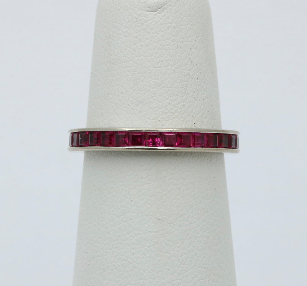 Vintage Ruby 14K White Gold Eternity Band Size 6