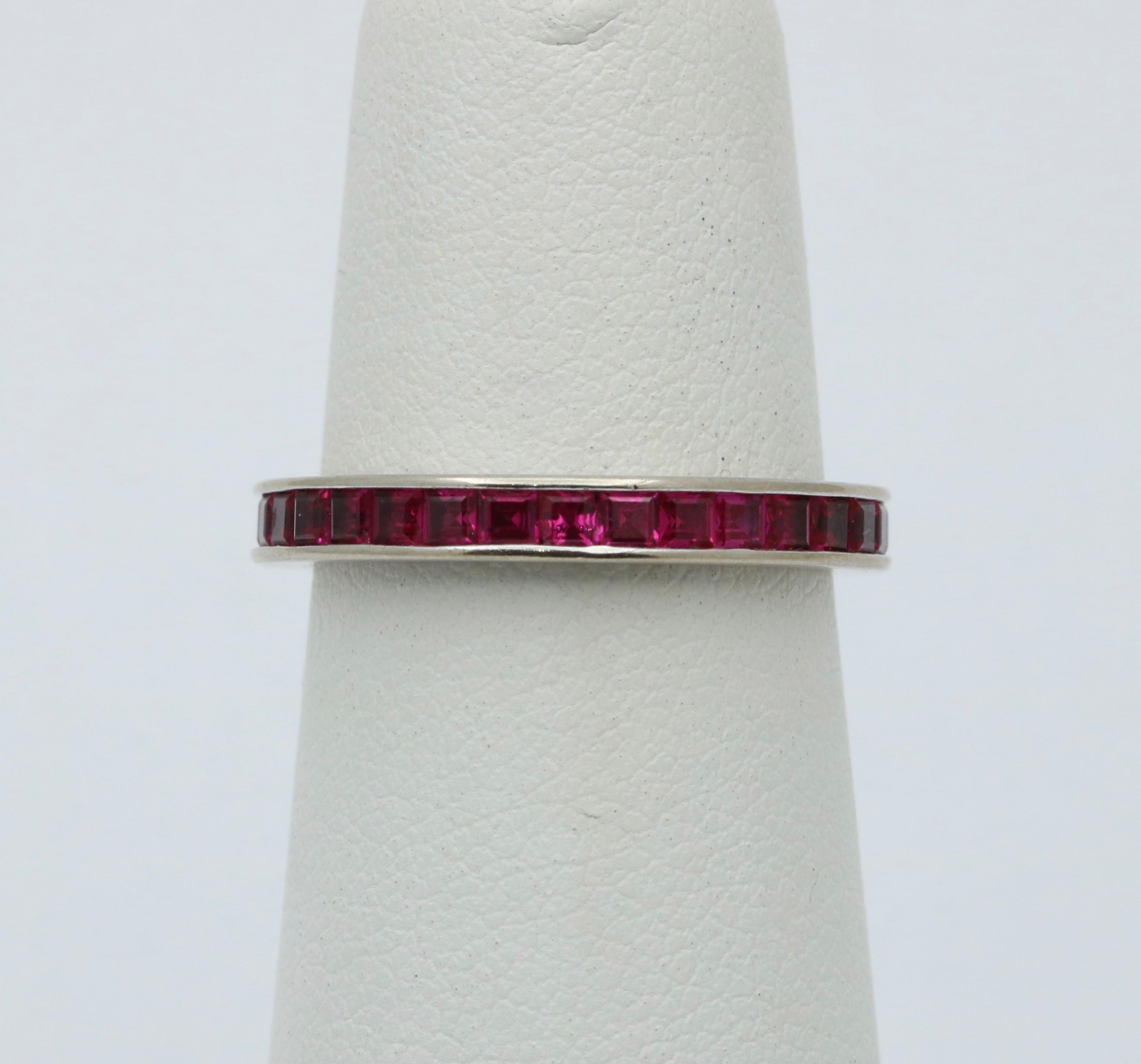 Vintage Ruby 14K White Gold Eternity Band Size 6