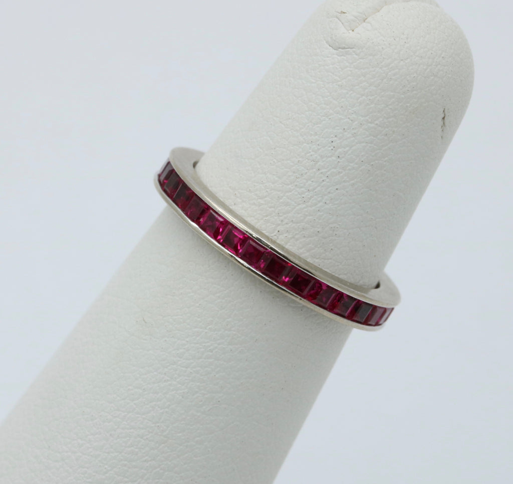 Vintage Ruby 14K White Gold Eternity Band Size 6