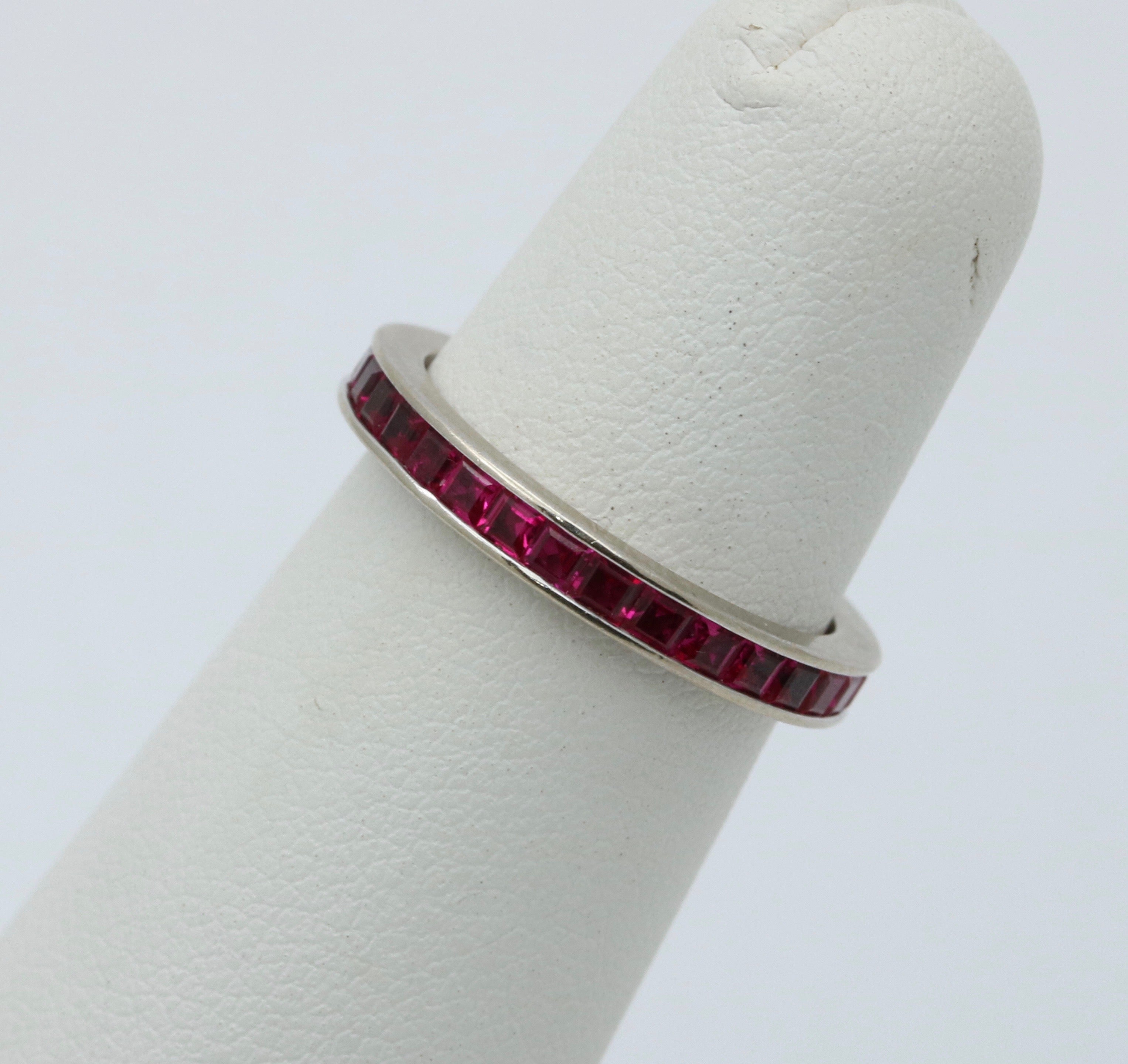 Vintage Ruby 14K White Gold Eternity Band Size 6
