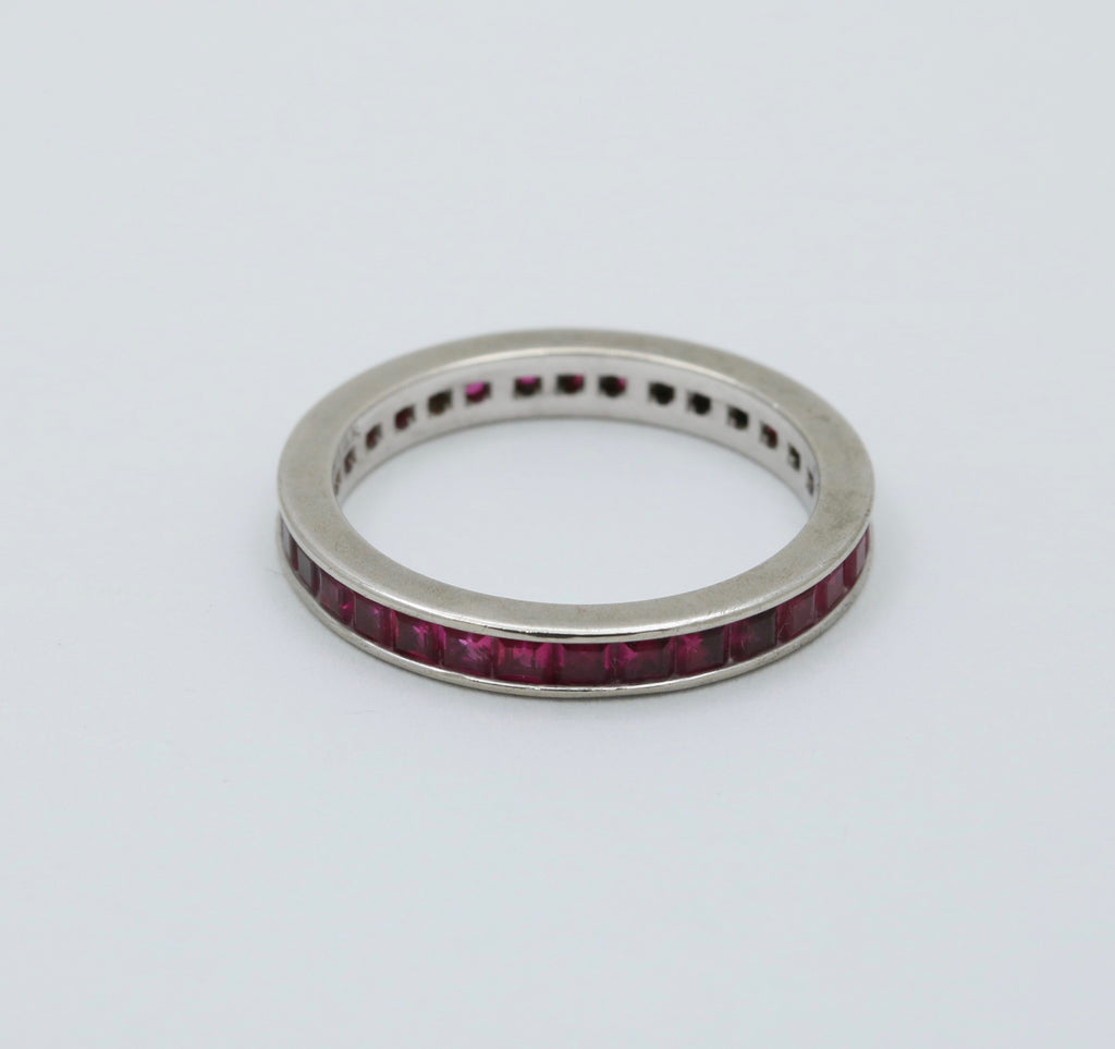 Vintage Ruby 14K White Gold Eternity Band Size 6