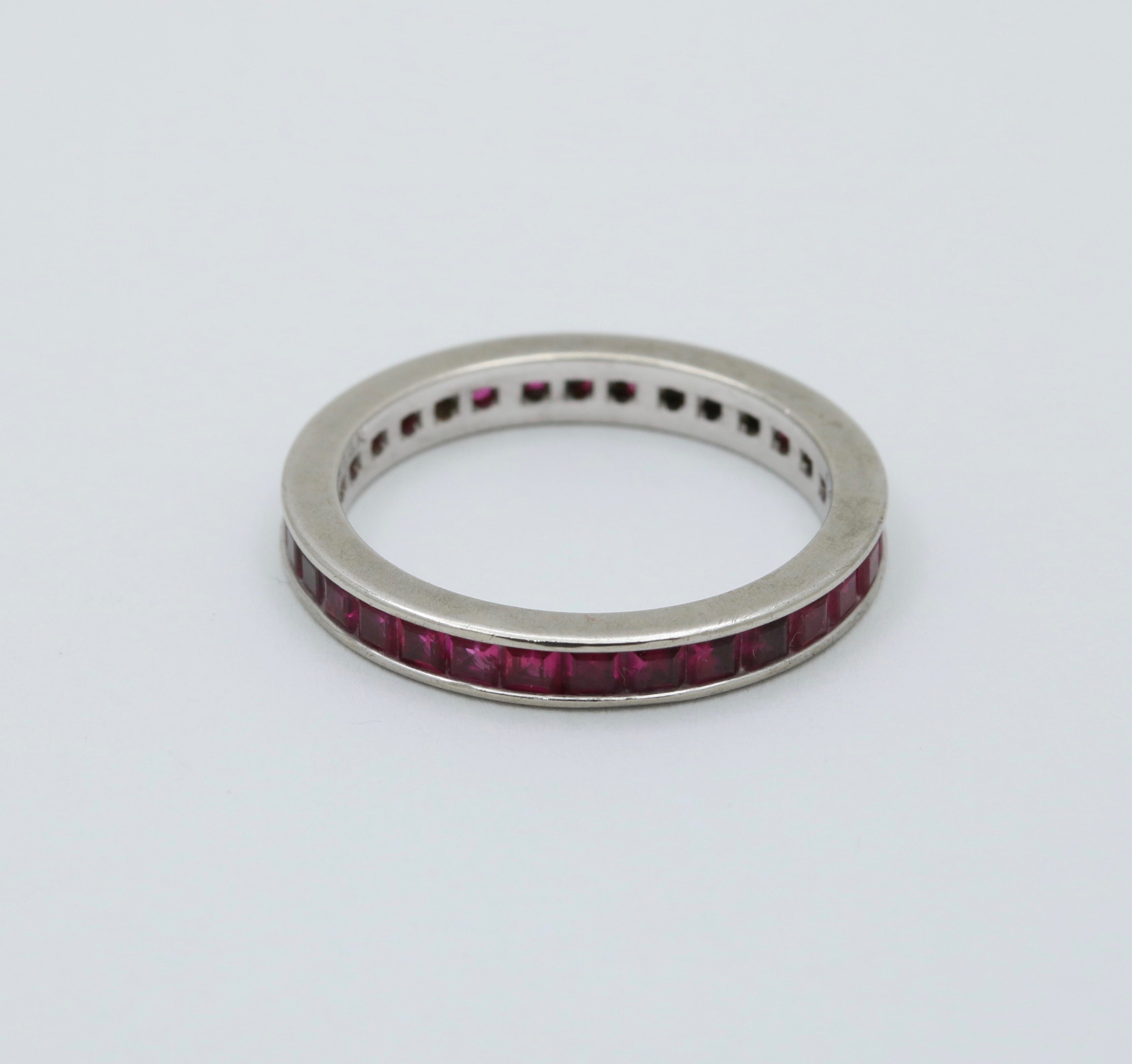 Vintage Ruby 14K White Gold Eternity Band Size 6