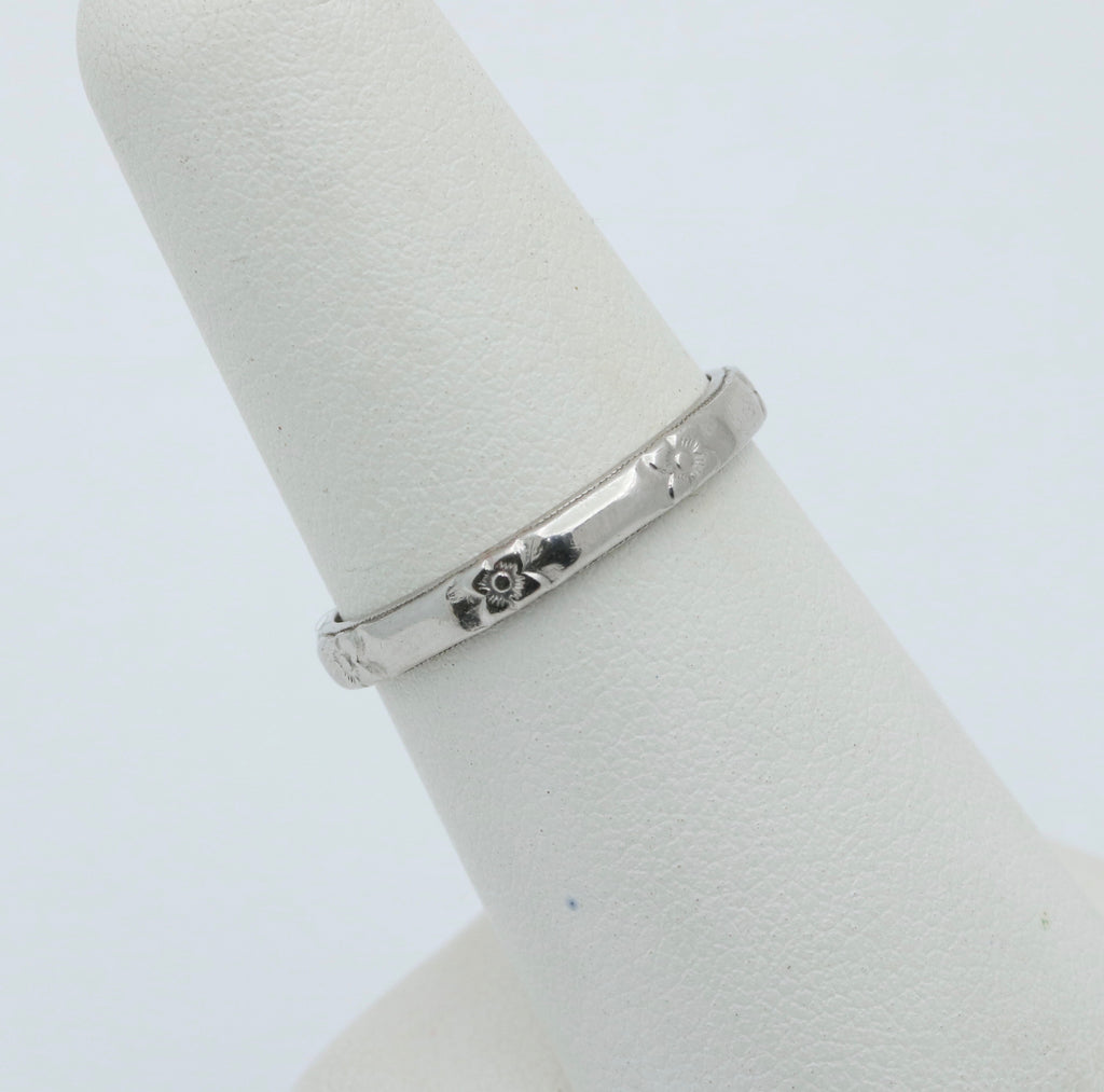 Vintage Orange Blossom Flower Platinum Wedding Band