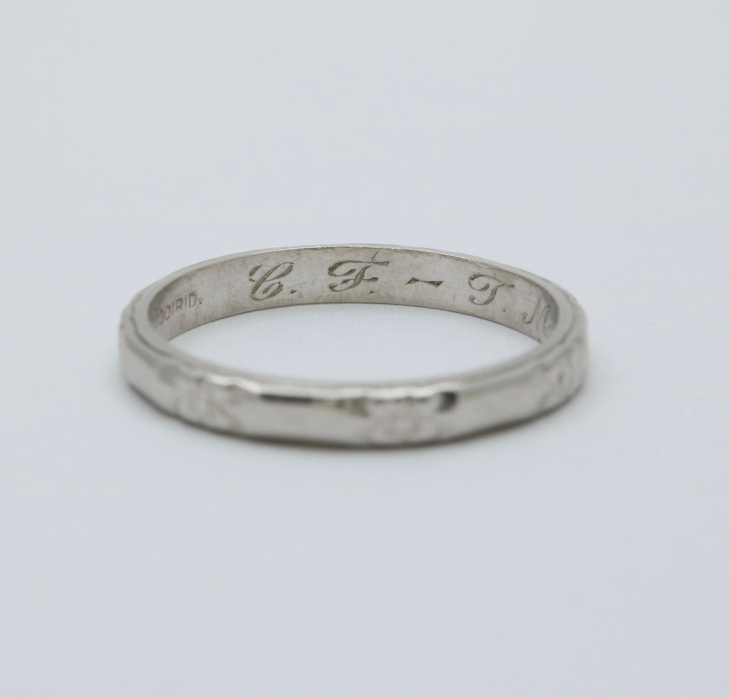 Vintage Orange Blossom Flower Platinum Wedding Band
