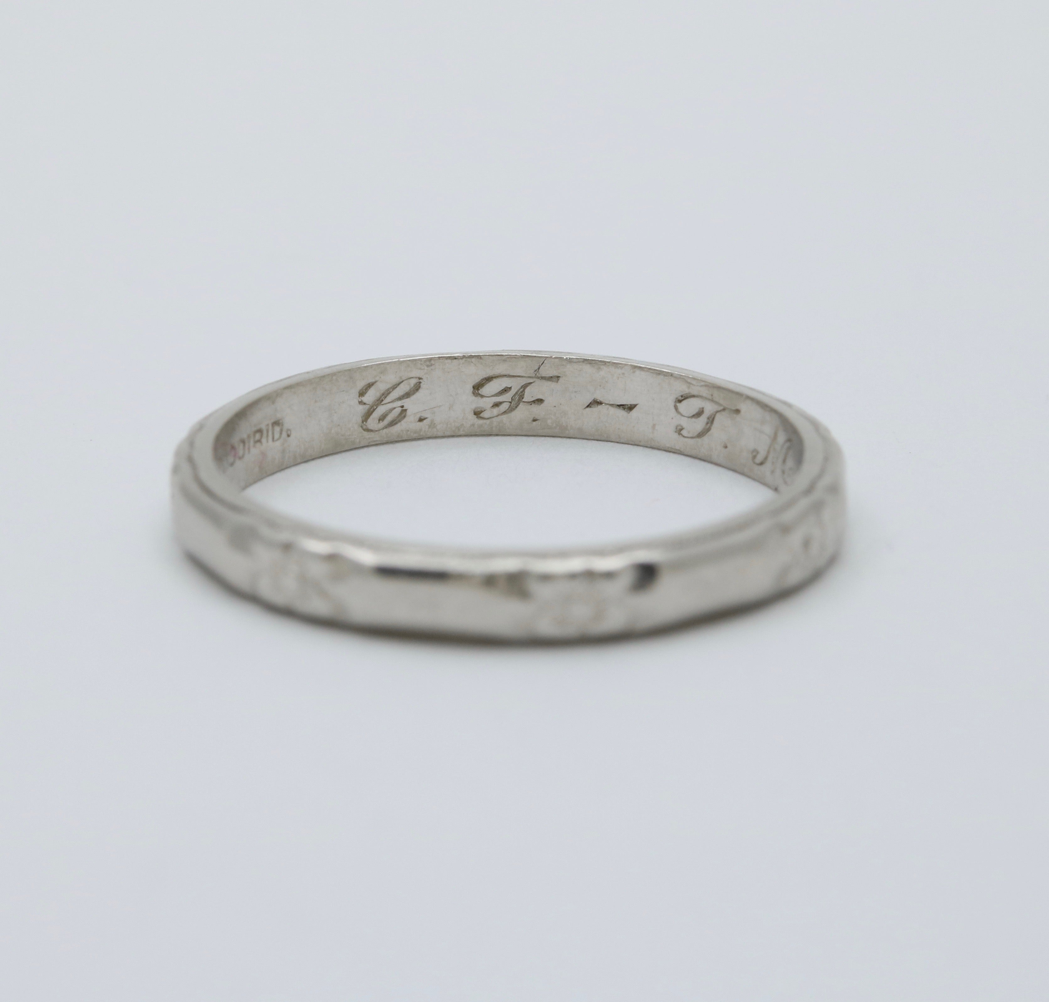 Vintage Orange Blossom Flower Platinum Wedding Band