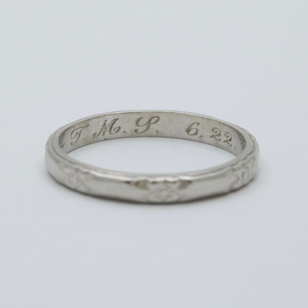 Vintage Orange Blossom Flower Platinum Wedding Band