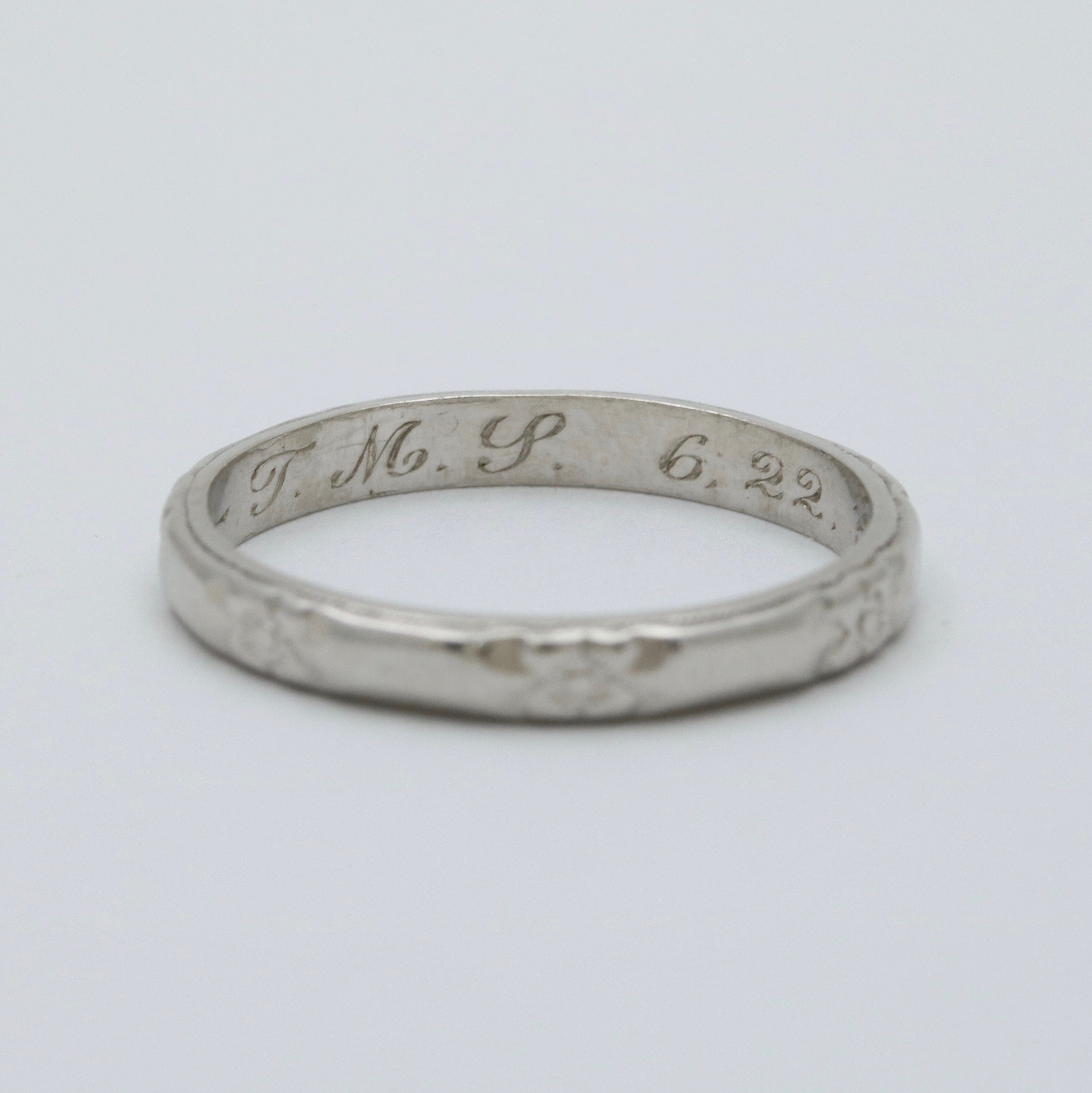 Vintage Orange Blossom Flower Platinum Wedding Band