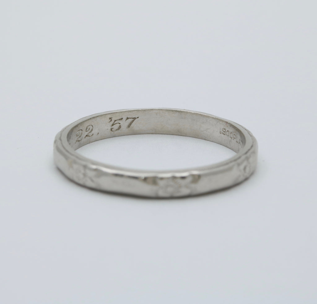 Vintage Orange Blossom Flower Platinum Wedding Band