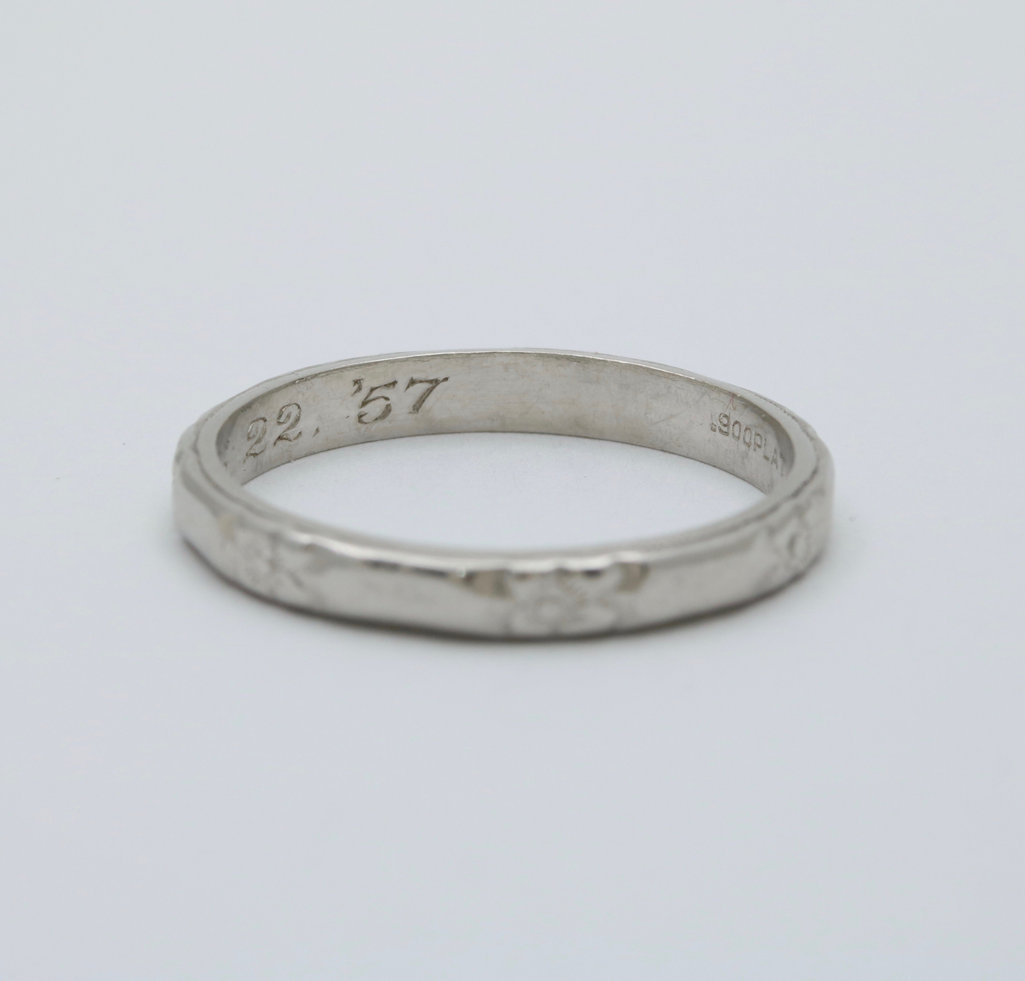 Vintage Orange Blossom Flower Platinum Wedding Band