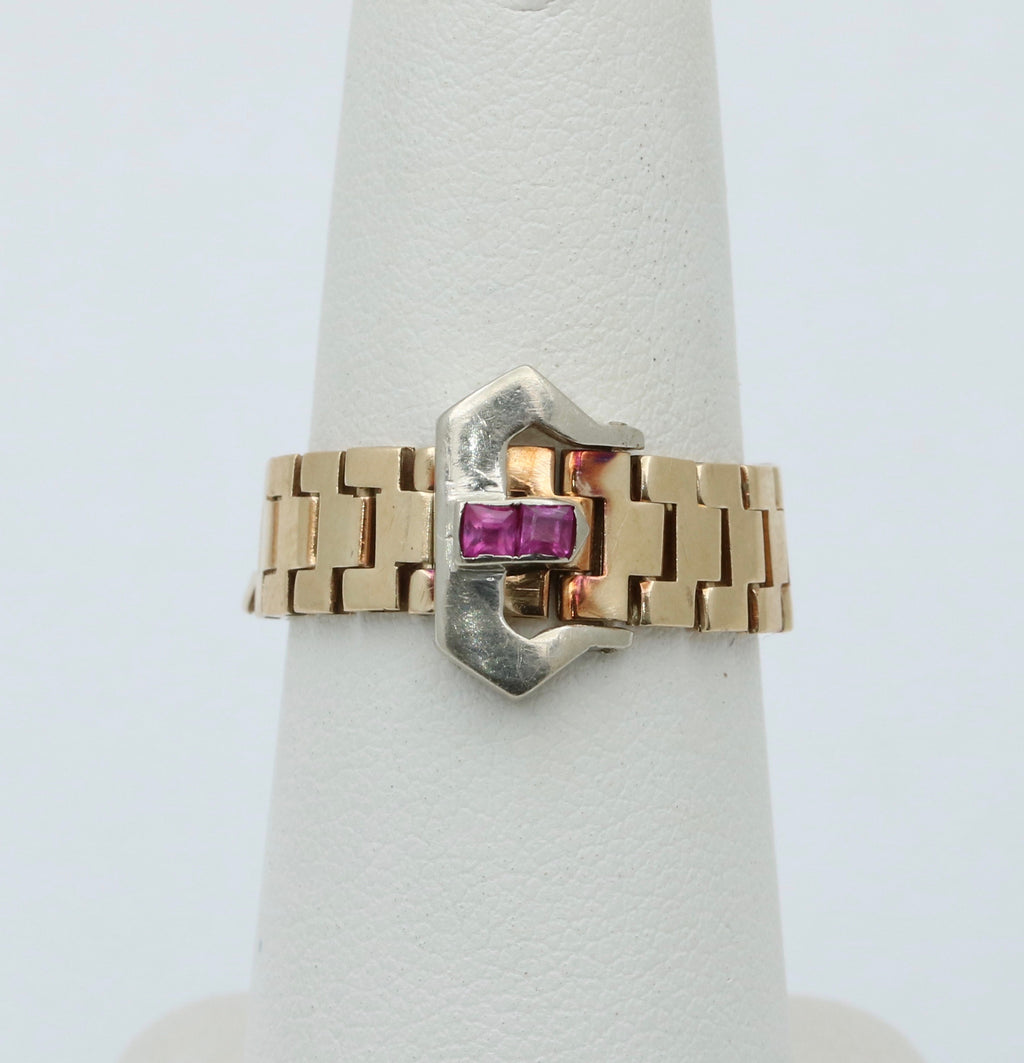 Vintage 14K Yellow Gold Ruby Buckle Band