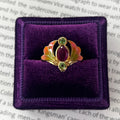 Vintage Art Nouveau Style Burma Ruby Enamel 14K Gold Ring, Statement Ring