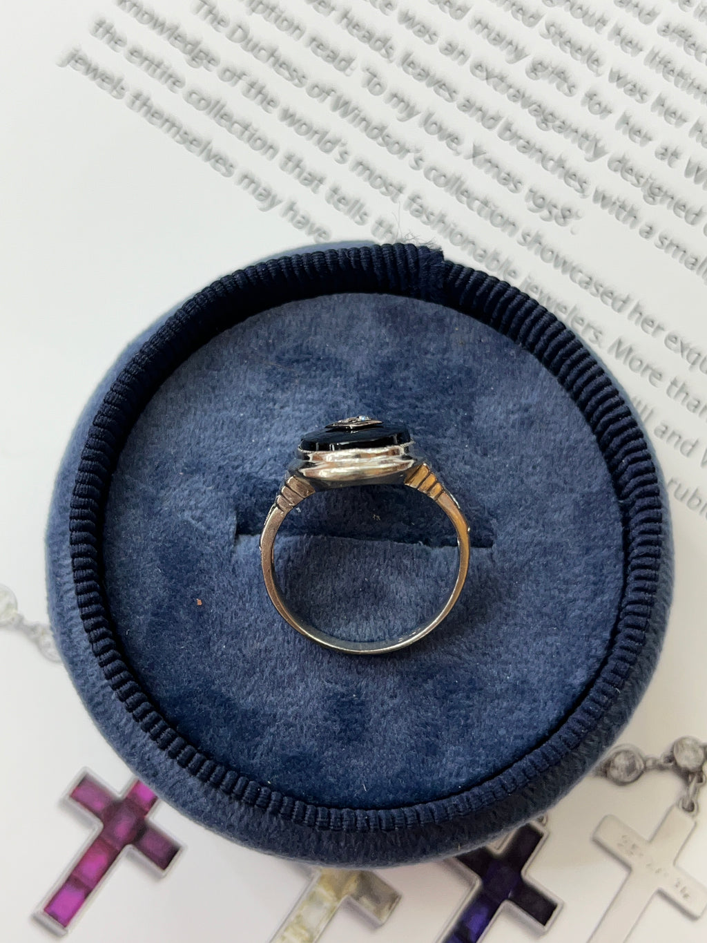Antique Art Deco 14K White Gold Onyx & Diamond Ring