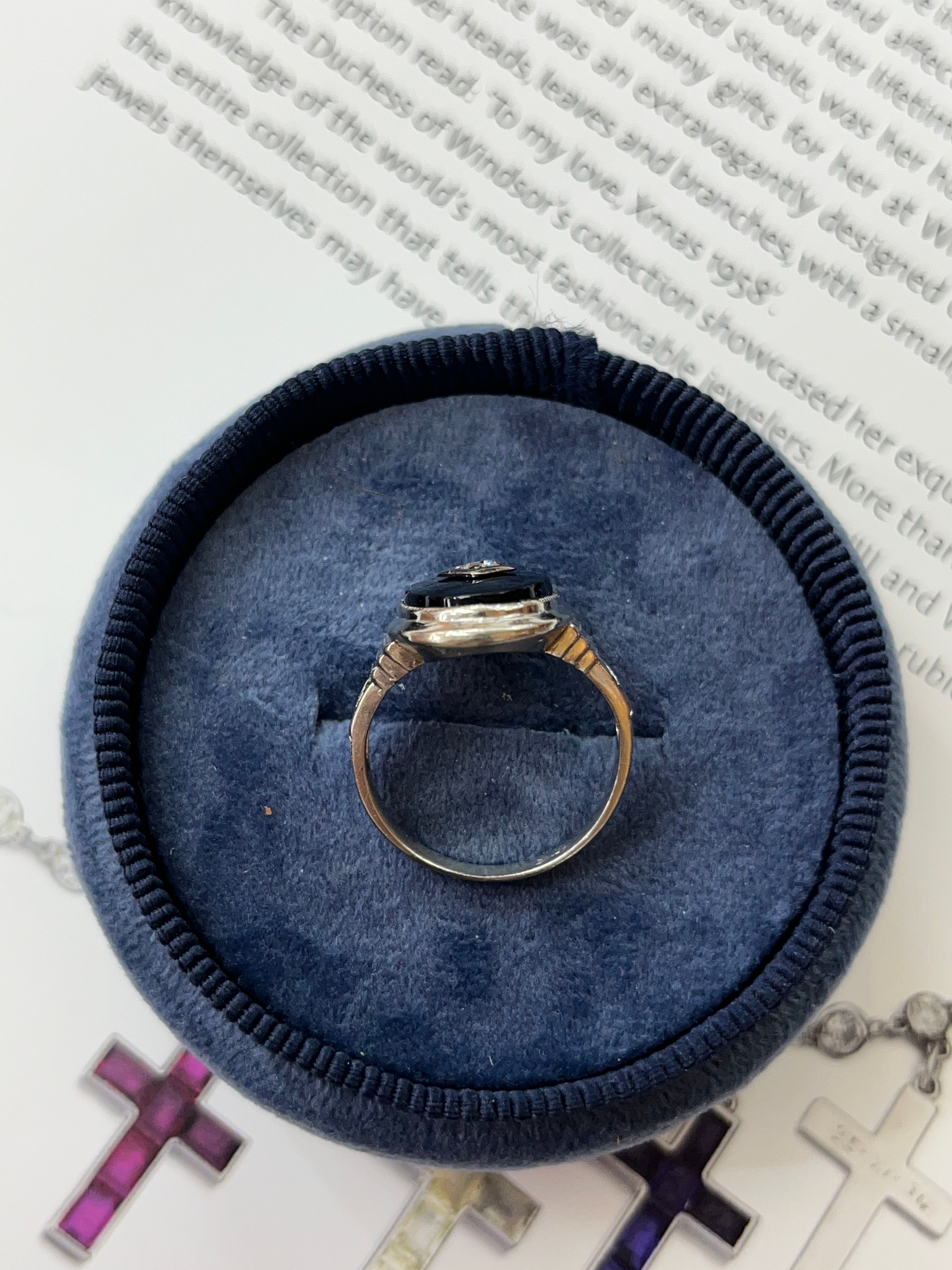 Antique Art Deco 14K White Gold Onyx & Diamond Ring