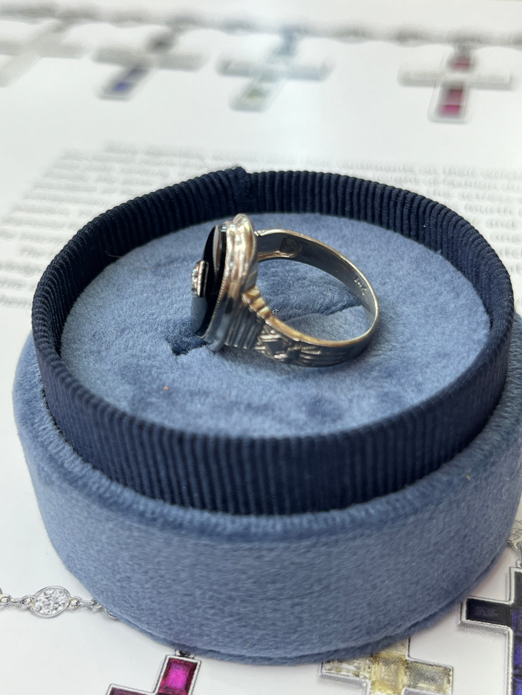 Antique Art Deco 14K White Gold Onyx & Diamond Ring