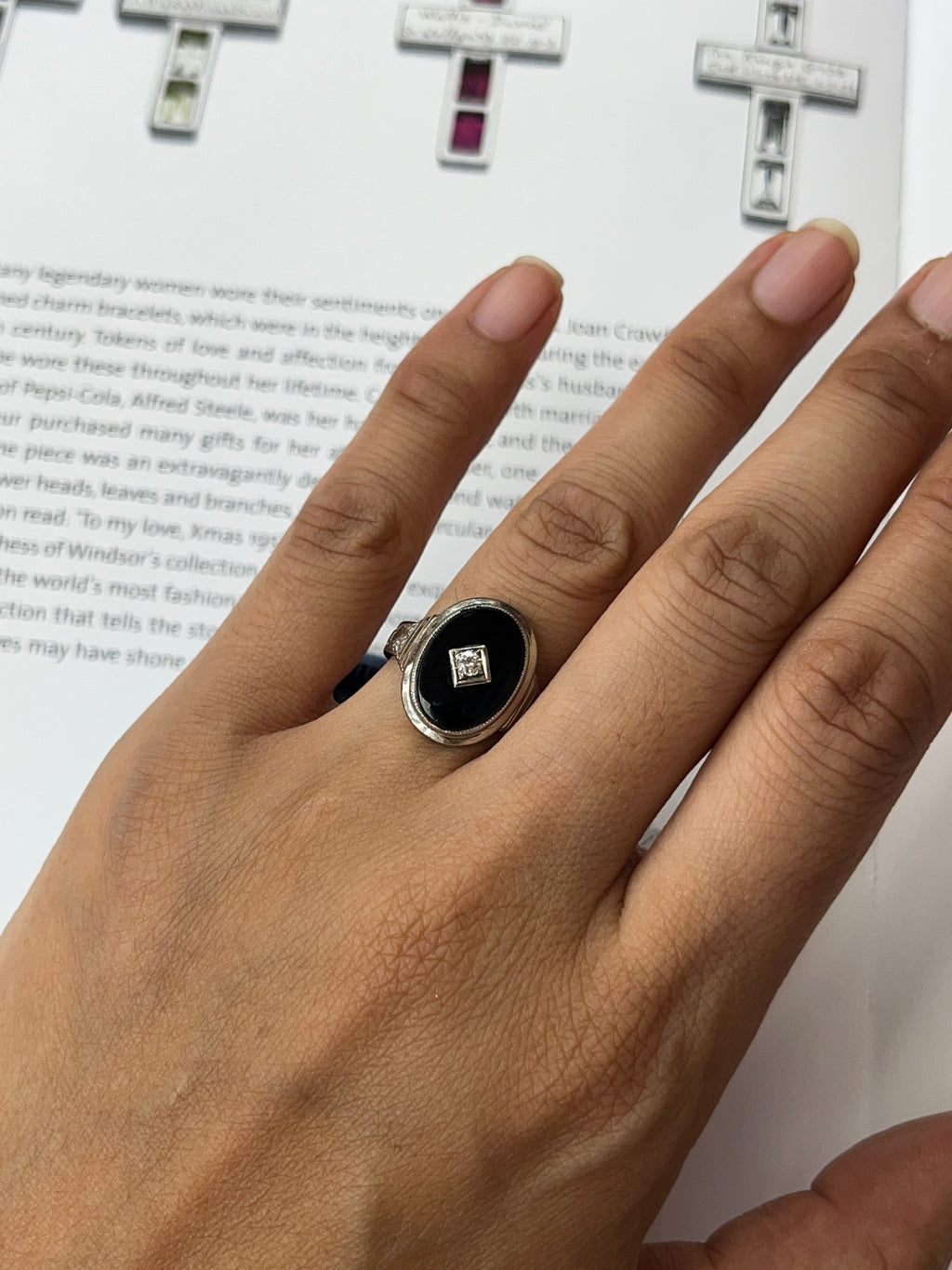 Antique Art Deco 14K White Gold Onyx & Diamond Ring