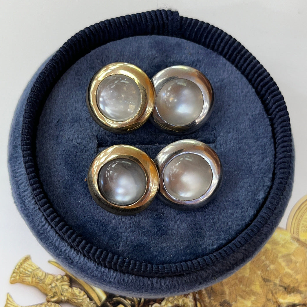 Vintage 18K White & Yellow Gold Moonstone Cufflinks