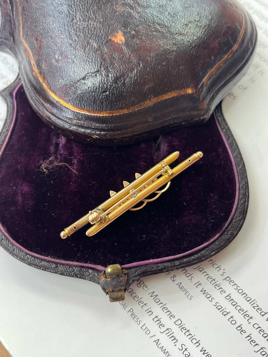 Antique 14K Yellow Gold Seed Pearl Three Clover Bar Pin