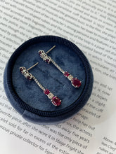 Load image into Gallery viewer, Vintage 14K White Gold Ruby &amp; Diamond Dangling Earrings
