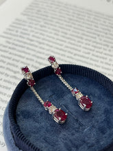 Load image into Gallery viewer, Vintage 14K White Gold Ruby &amp; Diamond Dangling Earrings
