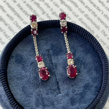 Load image into Gallery viewer, Vintage 14K White Gold Ruby &amp; Diamond Dangling Earrings
