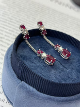 Load image into Gallery viewer, Vintage 14K White Gold Ruby &amp; Diamond Dangling Earrings
