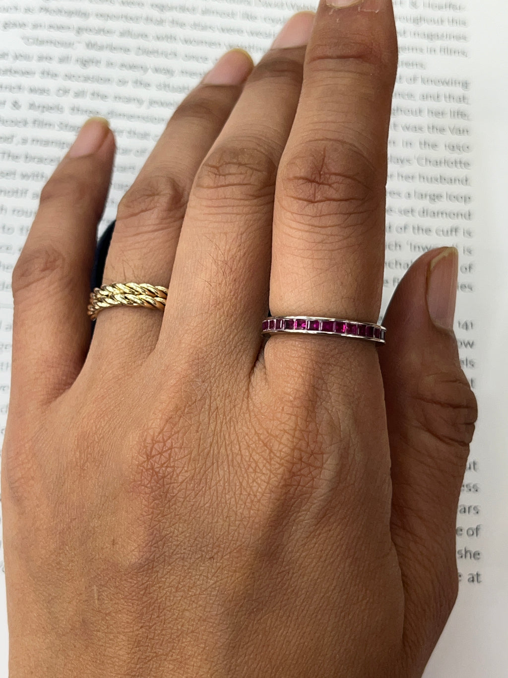 Vintage Ruby 14K White Gold Eternity Band Size 6