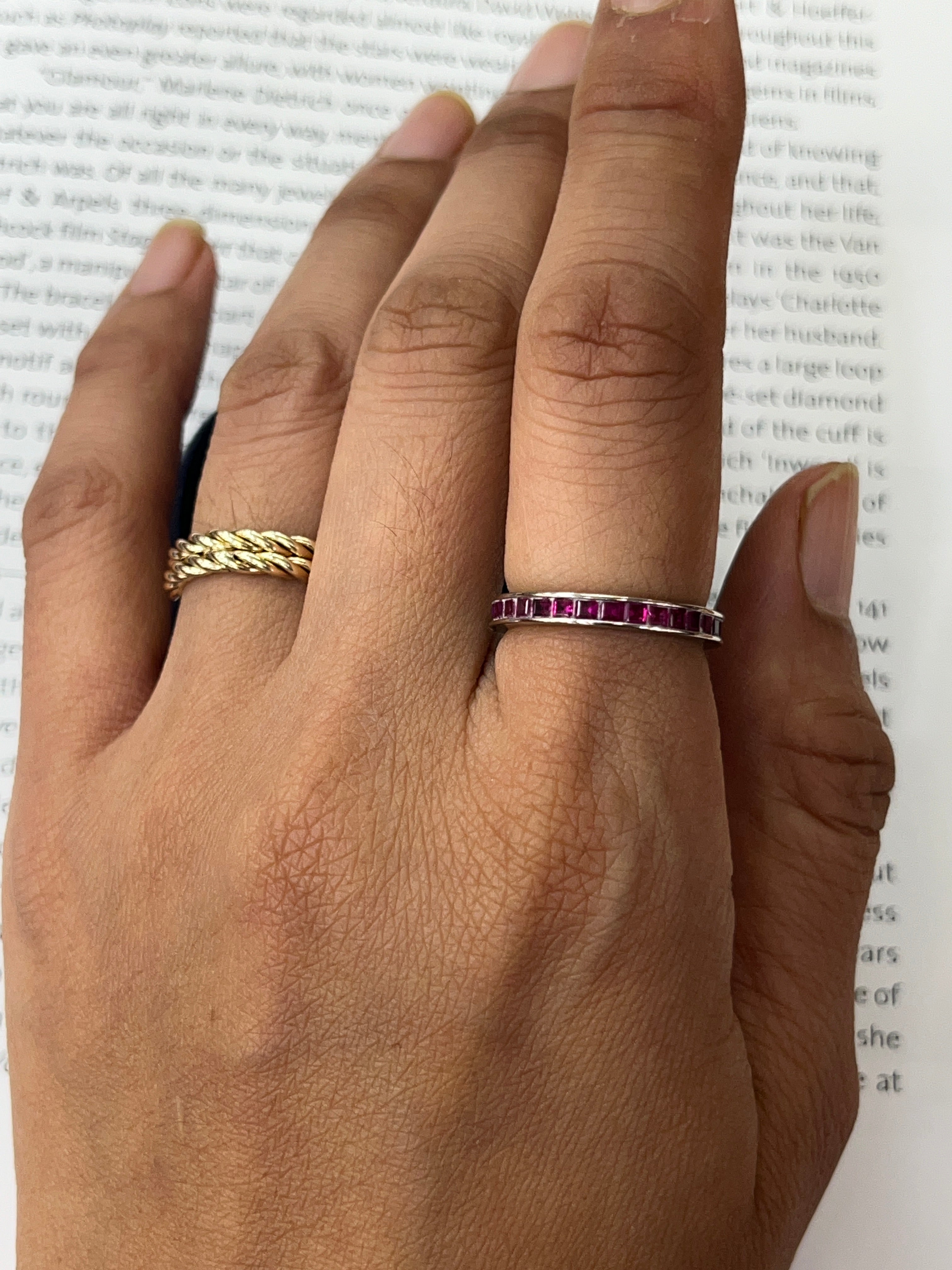 Vintage Ruby 14K White Gold Eternity Band Size 6
