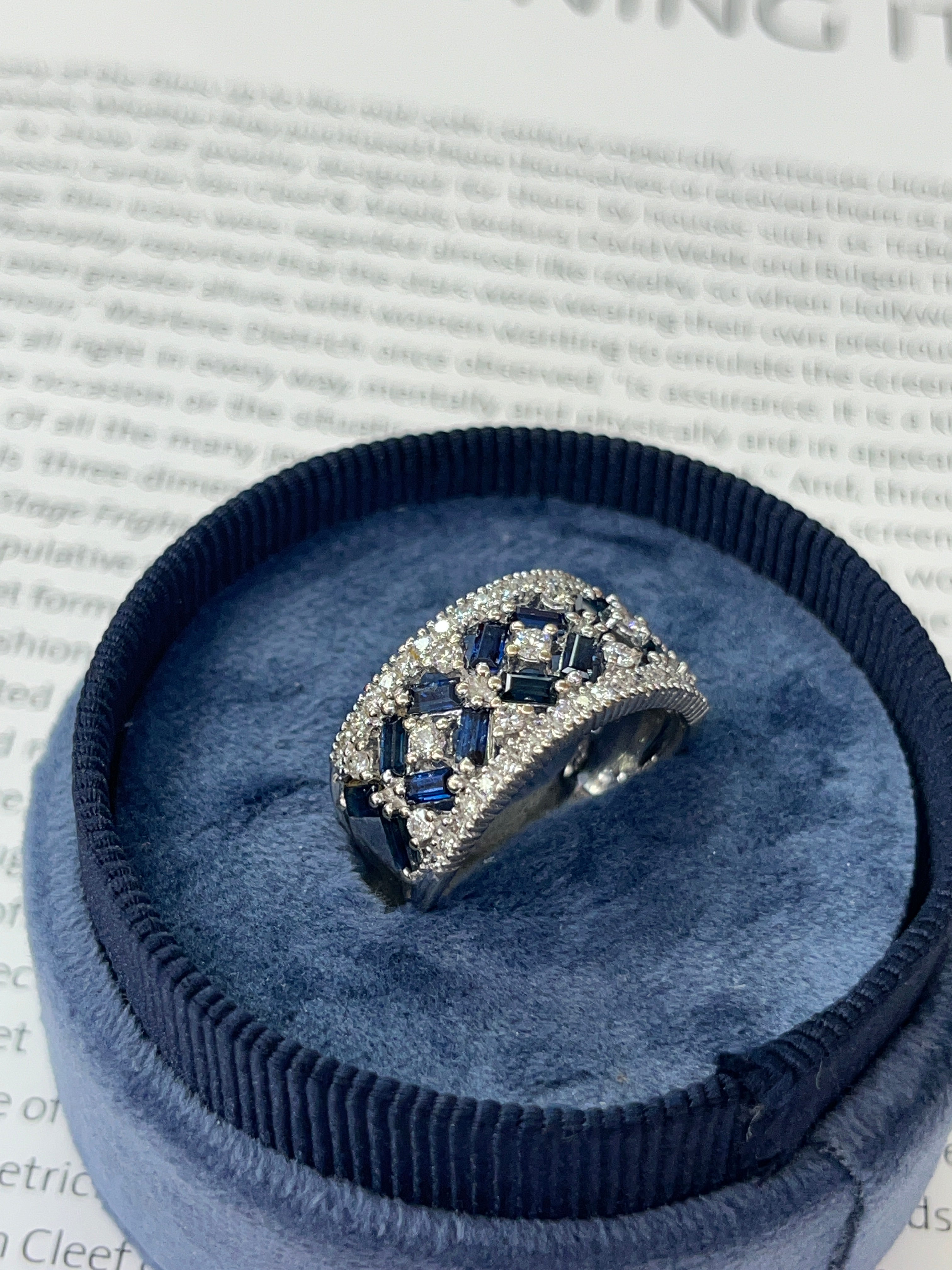 Vintage 14K White Gold Sapphire & Diamond Wide Band