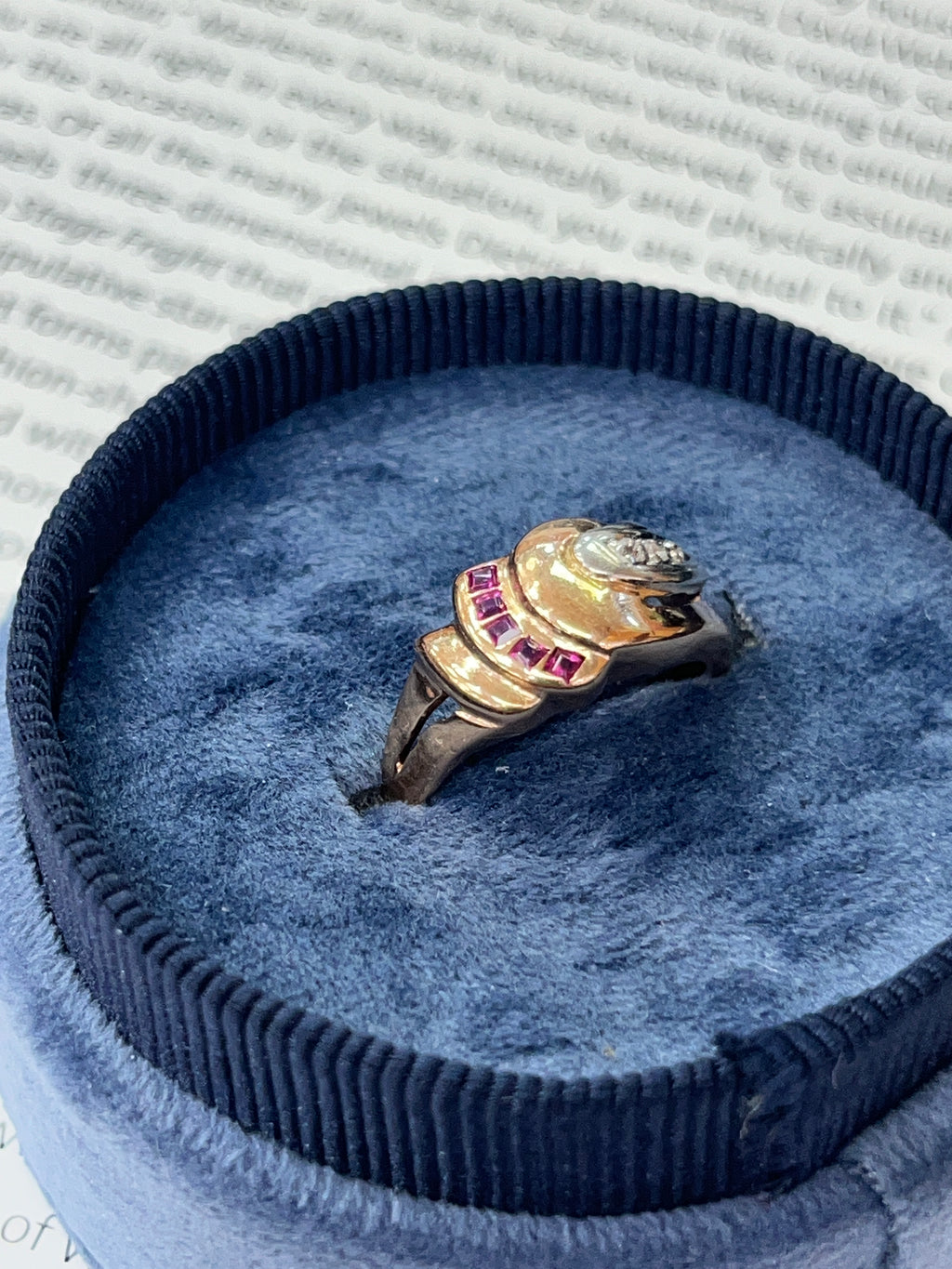 Vintage Retro 14K Rose Gold Diamond & Ruby Ring