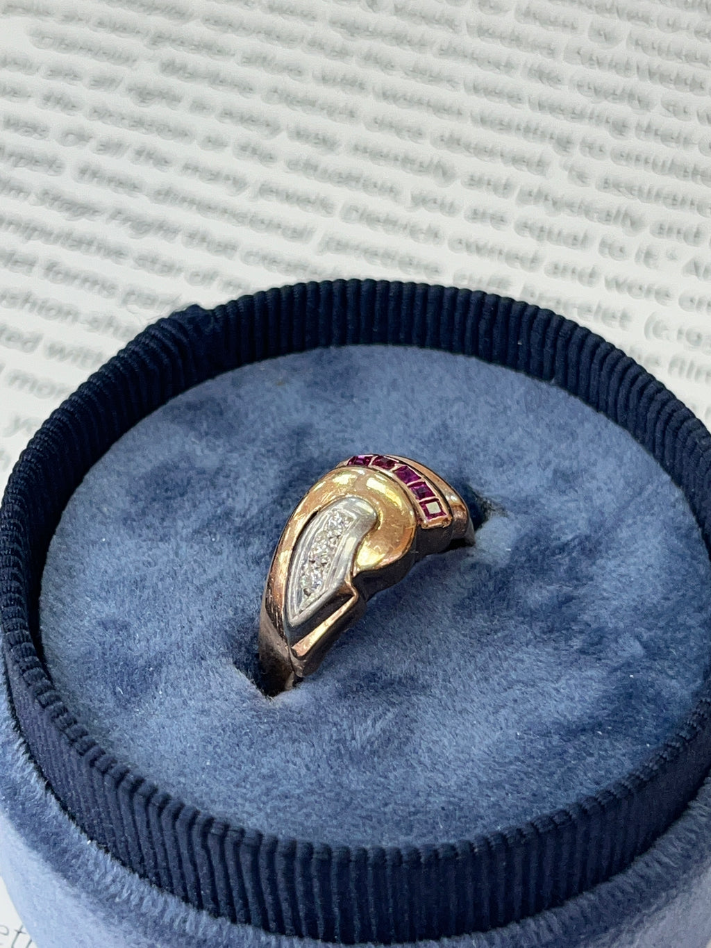 Vintage Retro 14K Rose Gold Diamond & Ruby Ring