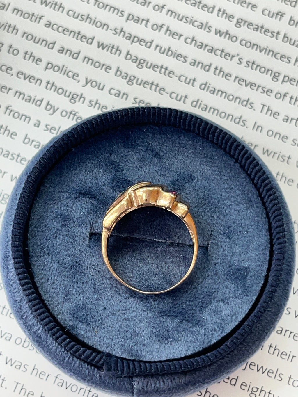 Vintage Retro 14K Rose Gold Diamond & Ruby Ring