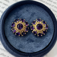 Load image into Gallery viewer, Vintage 14K Yellow Gold Siberian Amethyst Flower Studs
