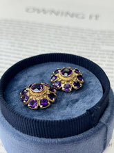 Load image into Gallery viewer, Vintage 14K Yellow Gold Siberian Amethyst Flower Studs
