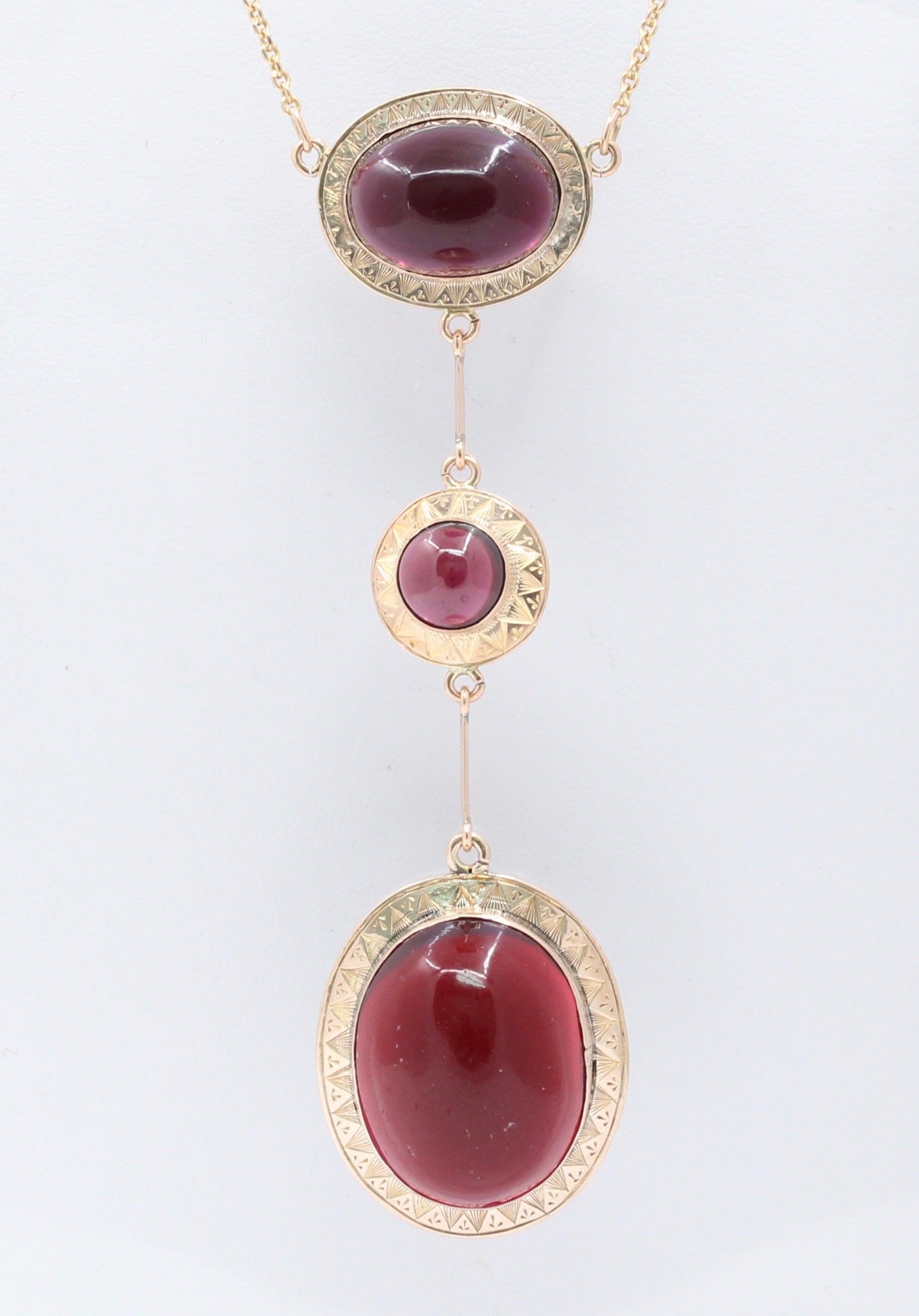 Victorian 9K Rose Gold Garnet Lariat Pendant Necklace