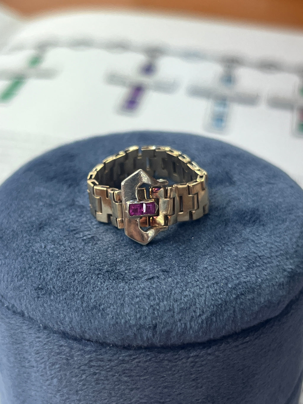 Vintage 14K Yellow Gold Ruby Buckle Band