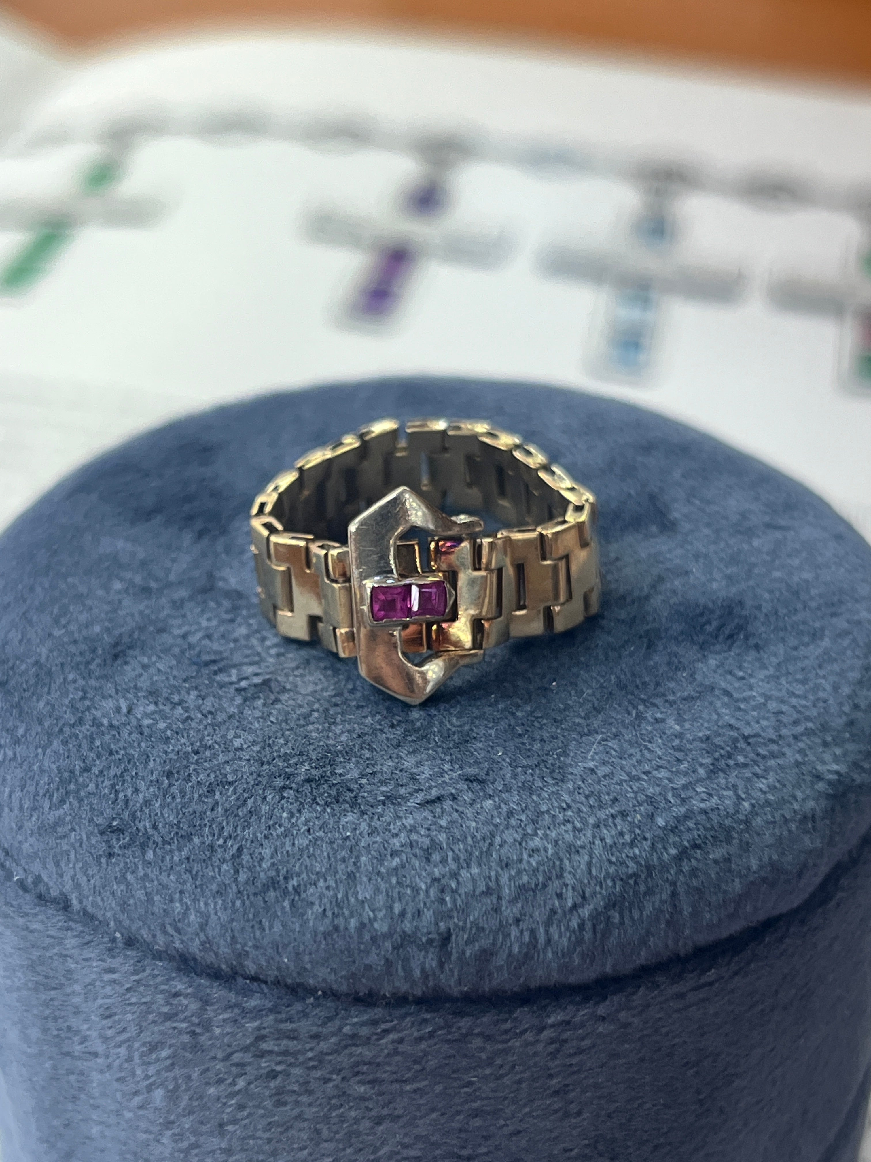 Vintage 14K Yellow Gold Ruby Buckle Band