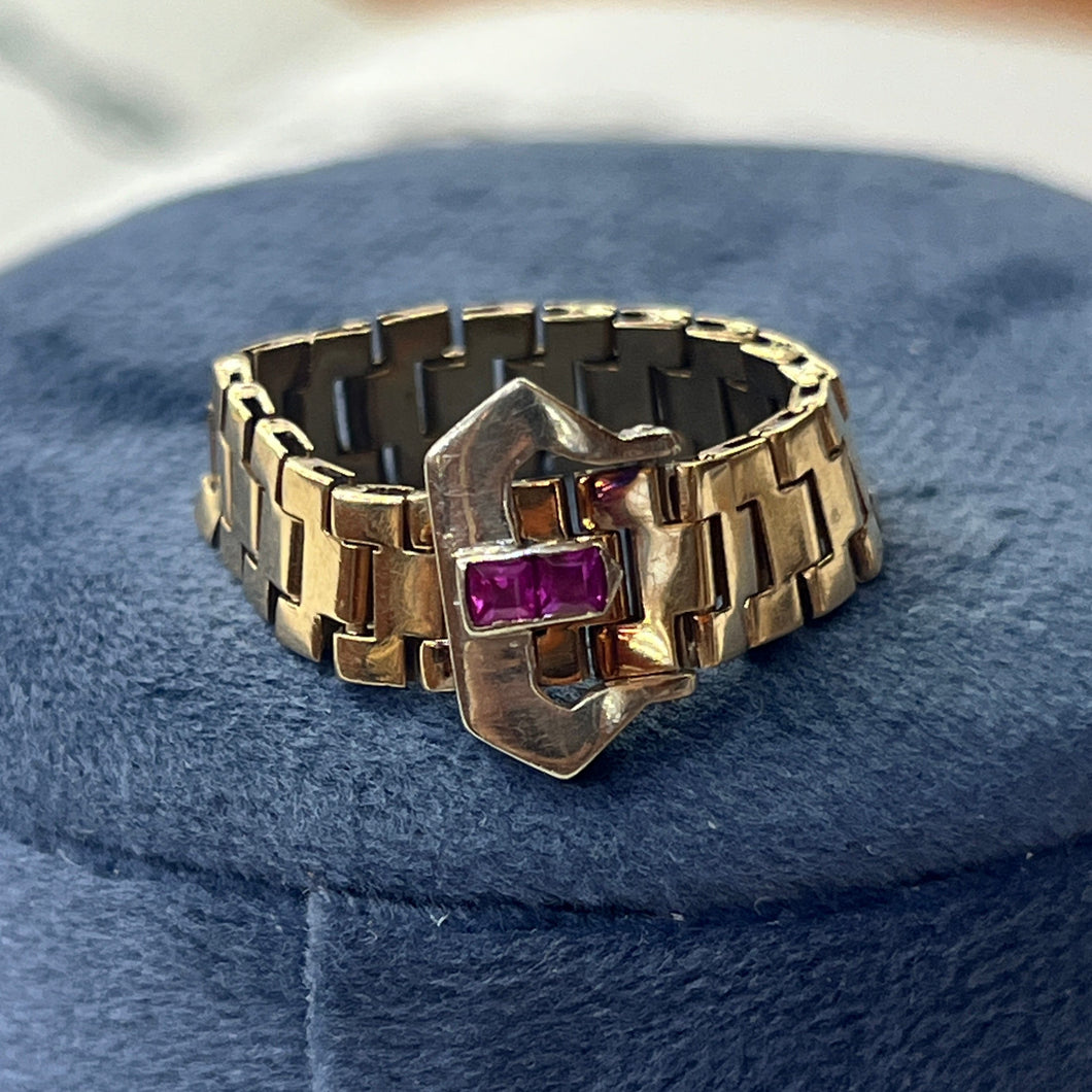 Vintage 14K Yellow Gold Ruby Buckle Band