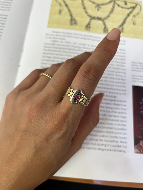 Vintage 14K Yellow Gold Ruby Buckle Band