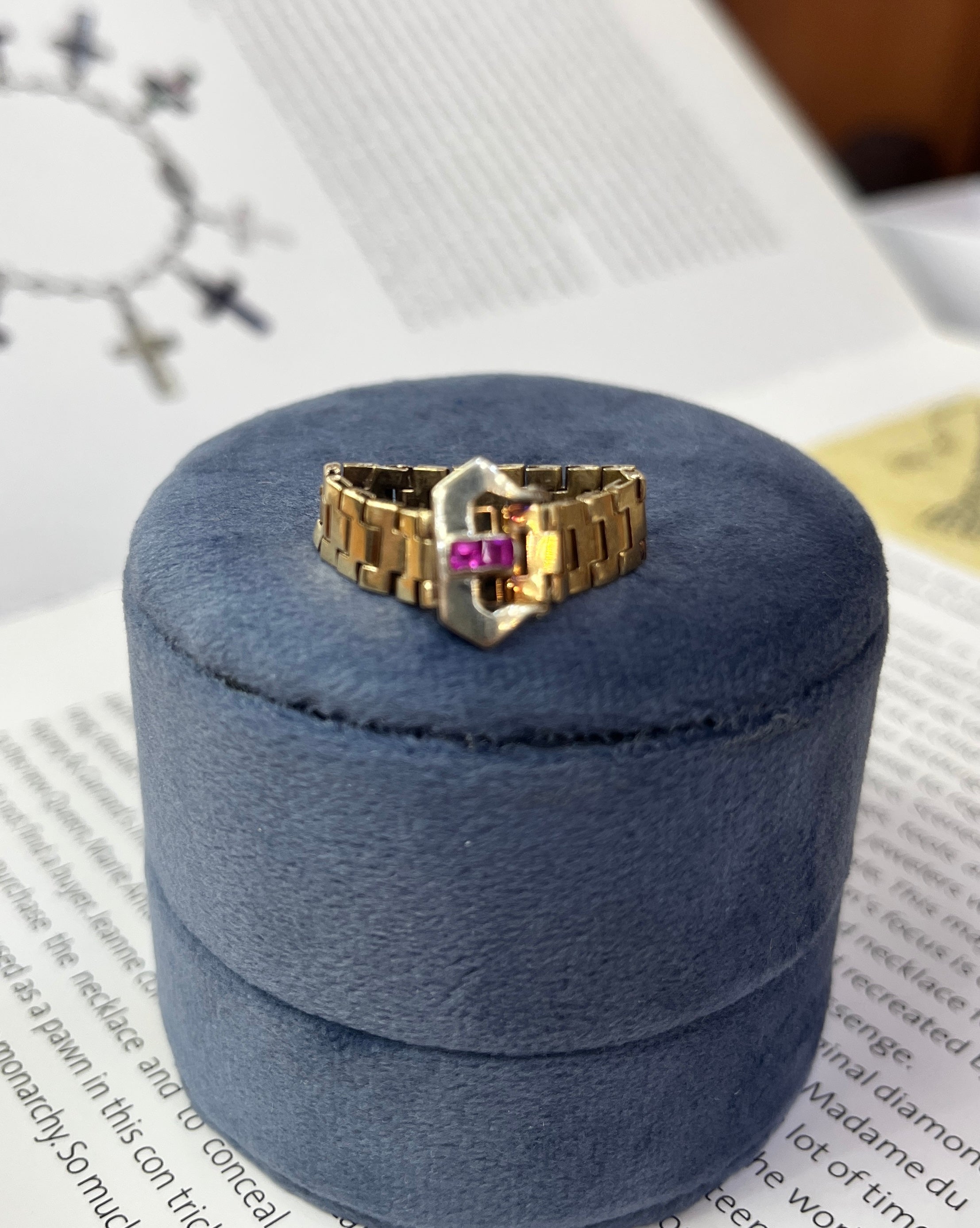 Vintage 14K Yellow Gold Ruby Buckle Band