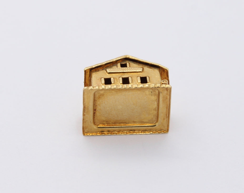 Vintage 14K Yellow Gold Double Heart White Enamel Opening House Love Pendant