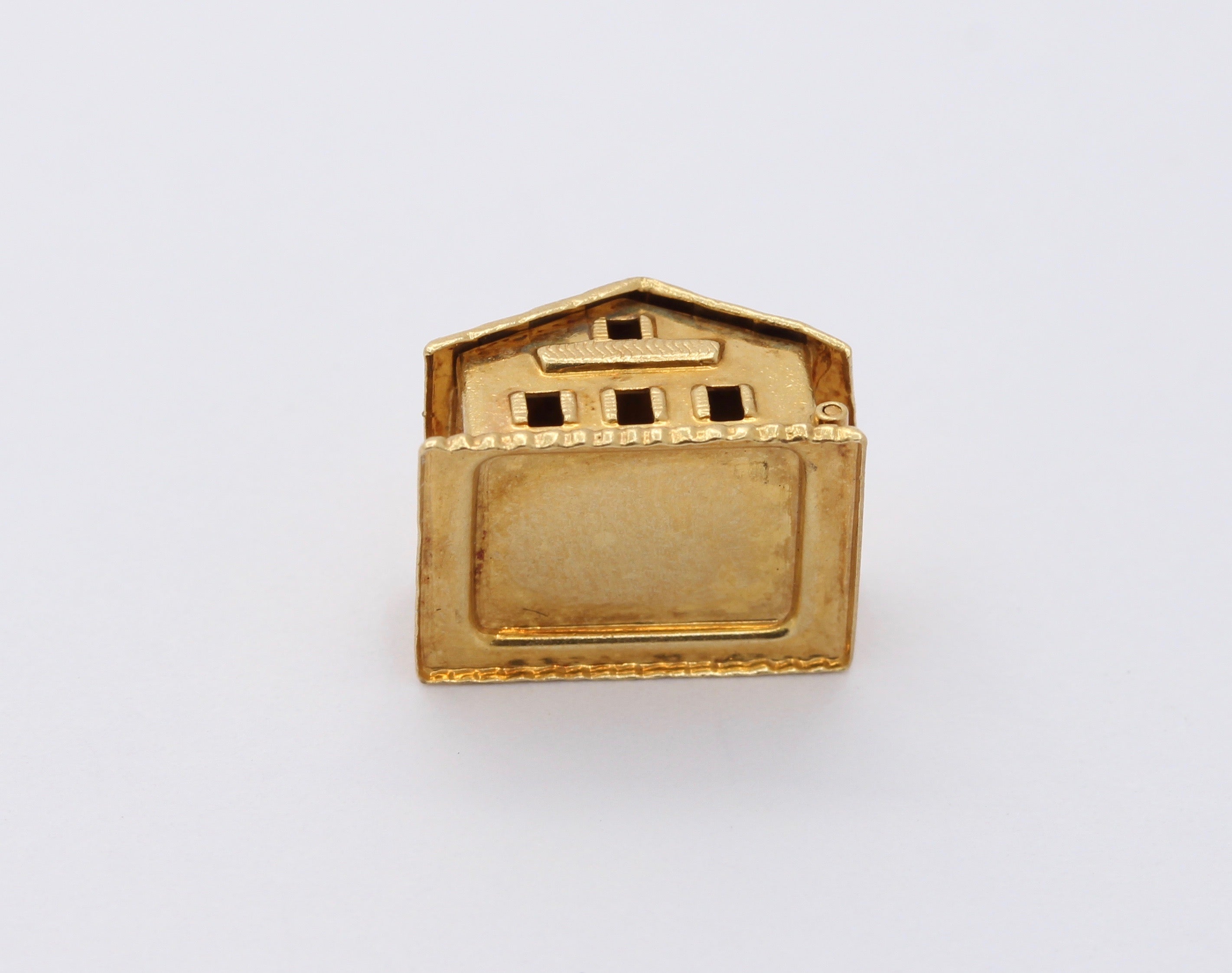 Vintage 14K Yellow Gold Double Heart White Enamel Opening House Love Pendant