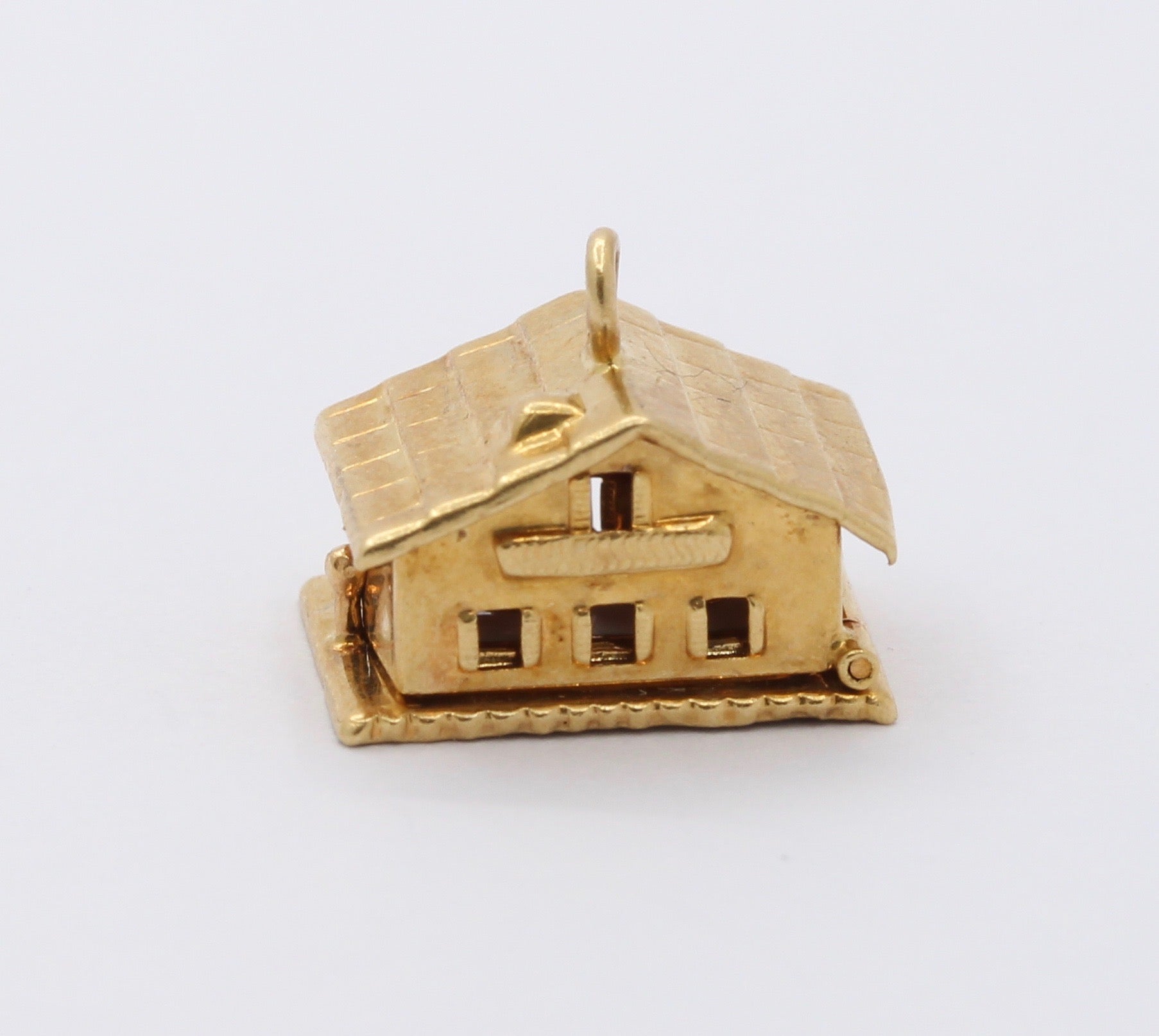 Vintage 14K Yellow Gold Double Heart White Enamel Opening House Love Pendant