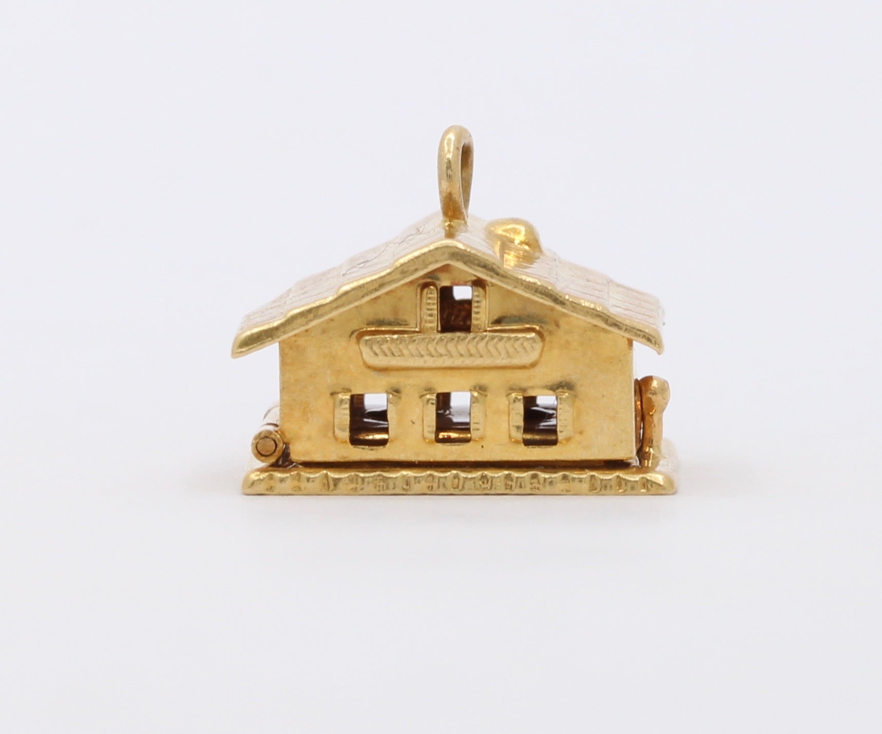 Vintage 14K Yellow Gold Double Heart White Enamel Opening House Love Pendant