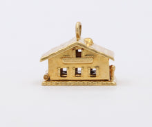Load image into Gallery viewer, Vintage 14K Yellow Gold Double Heart White Enamel Opening House Love Pendant
