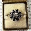 Vintage 14K White Gold Starburst Sapphire Diamond Ring
