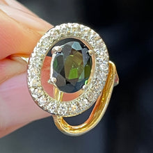 Load image into Gallery viewer, Vintage 14K Yellow Gold Green Tourmaline Diamonds Ring

