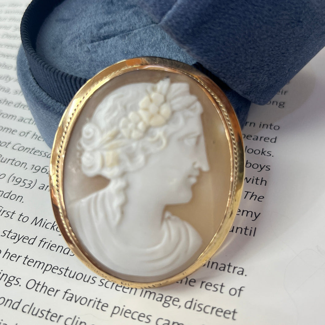 Vintage 14K Yellow Gold Woman’s Portrait Cameo Brooch